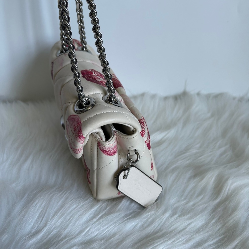 Coach Tabby 20 Chalk White Quilted Nappa Leather Lip Print Shoulder Bag CR114 - Picture 3 of 12